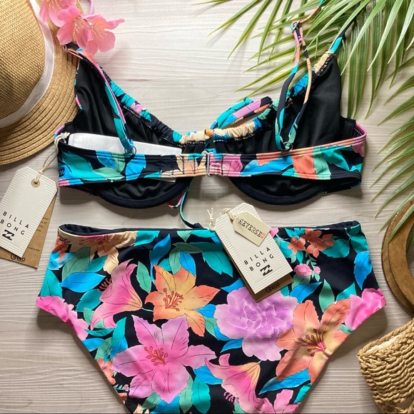 Billabong 🌺 Floral Rev Ruched Underwire Top | High Rise Bikini Bottoms 👙🌴 - Picture 8 of 16